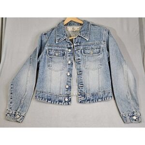 VTG Best World Brand Denim Jacket Women's L Trucker 90s Mildly Distressed